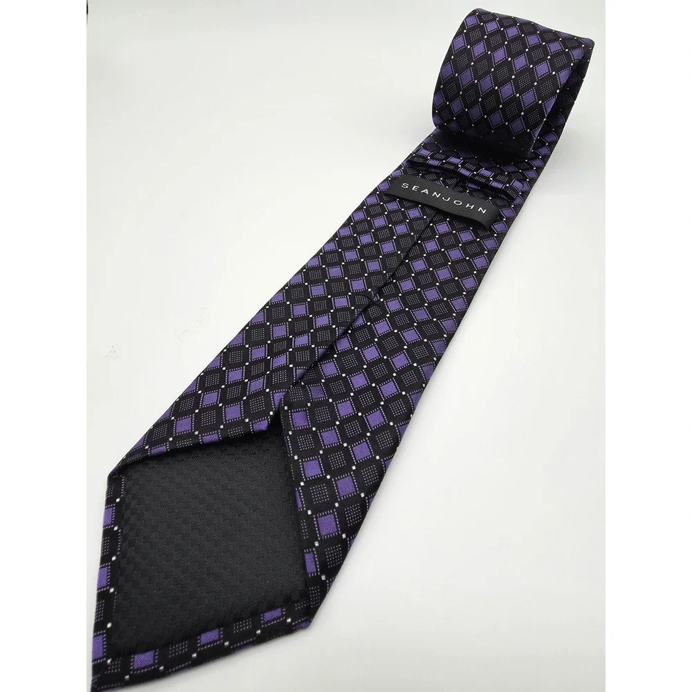 Sean John Tie Purple Black Geometric Pattern Necktie 58